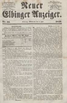 Neuer Elbinger Anzeiger, Nr. 53. Mittwoch, 4. Juli 1849