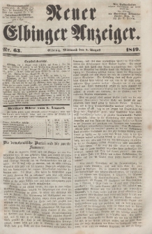 Neuer Elbinger Anzeiger, Nr. 63. Mittwoch, 8. August 1849