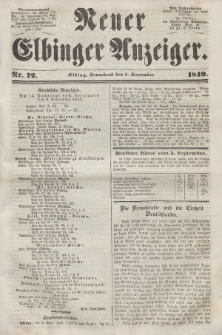 Neuer Elbinger Anzeiger, Nr. 72. Sonnabend, 8. September 1849