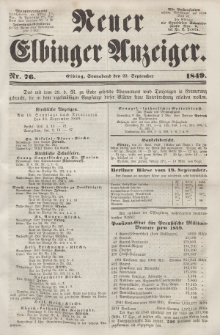 Neuer Elbinger Anzeiger, Nr. 76. Sonnabend, 22. September 1849