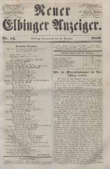 Neuer Elbinger Anzeiger, Nr. 84. Sonnabend, 20. Oktober 1849
