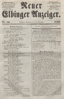 Neuer Elbinger Anzeiger, Nr. 86. Sonnabend, 27. Oktober 1849