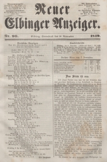 Neuer Elbinger Anzeiger, Nr. 90. Sonnabend, 10. November 1849