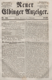Neuer Elbinger Anzeiger, Nr. 93. Mittwoch, 21. November 1849