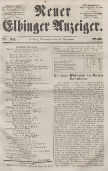 Neuer Elbinger Anzeiger, Nr. 94. Sonnabend, 24. November 1849