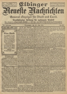 Elbinger Neueste Nachrichten, Nr. 172 Donnerstag 25 Juli 1912 64. Jahrgang