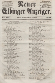 Neuer Elbinger Anzeiger, Nr. 103. Montag, 24. Dezember 1849