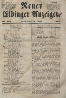 Neuer Elbinger Anzeiger, Nr. 105. Dienstag, 1. Januar 1850