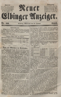 Neuer Elbinger Anzeiger, Nr. 111. Mittwoch, 23. Januar 1850