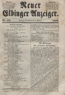 Neuer Elbinger Anzeiger, Nr. 114. Sonnabend, 2. Februar 1850