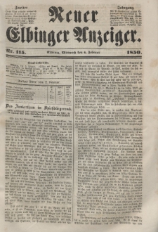 Neuer Elbinger Anzeiger, Nr. 115. Mittwoch, 6. Februar 1850
