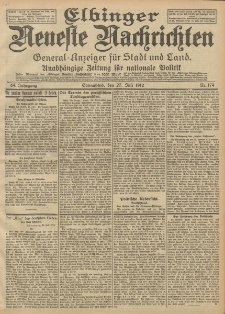 Elbinger Neueste Nachrichten, Nr. 174 Sonnabend 27 Juli 1912 64. Jahrgang