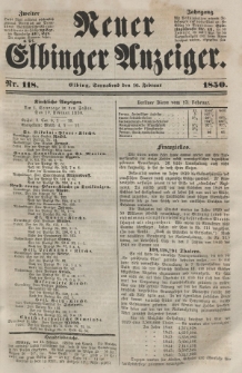 Neuer Elbinger Anzeiger, Nr. 118. Sonnabend, 16. Februar 1850