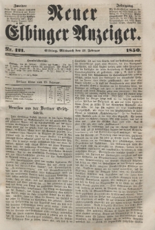 Neuer Elbinger Anzeiger, Nr. 121. Mittwoch, 27. Februar 1850