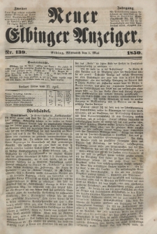 Neuer Elbinger Anzeiger, Nr. 139. Mittwoch, 1. Mai 1850