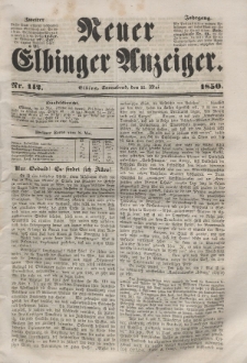 Neuer Elbinger Anzeiger, Nr. 142. Sonnabend, 11. Mai 1850