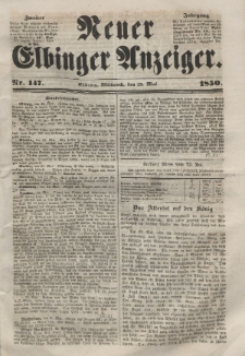 Neuer Elbinger Anzeiger, Nr. 147. Mittwoch, 29. Mai 1850