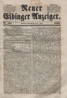 Neuer Elbinger Anzeiger, Nr. 148. Sonnabend, 1. Juni 1850