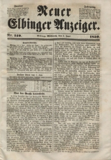 Neuer Elbinger Anzeiger, Nr. 149. Mittwoch, 5. Juni 1850