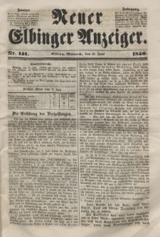 Neuer Elbinger Anzeiger, Nr. 151. Mittwoch, 12. Juni 1850
