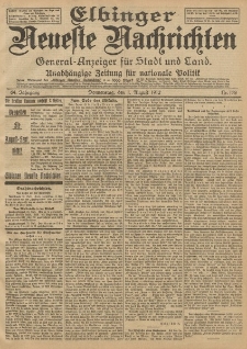 Elbinger Neueste Nachrichten, Nr. 178 Donnerstag 1 August 1912 64. Jahrgang