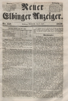 Neuer Elbinger Anzeiger, Nr. 157. Mittwoch, 3. Juli 1850