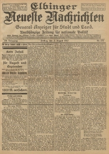 Elbinger Neueste Nachrichten, Nr. 179 Freitag 2 August 1912 64. Jahrgang