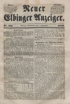 Neuer Elbinger Anzeiger, Nr. 176. Sonnabend, 7. September 1850