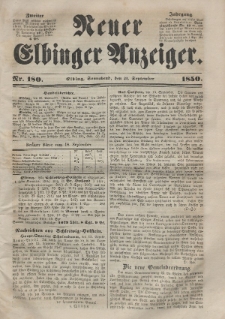 Neuer Elbinger Anzeiger, Nr. 180. Sonnabend, 21. September 1850
