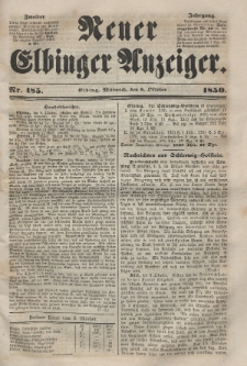 Neuer Elbinger Anzeiger, Nr. 185. Mittwoch, 9. Oktober 1850