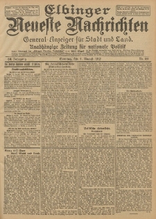 Elbinger Neueste Nachrichten, Nr. 181 Sonntag 4 August 1912 64. Jahrgang