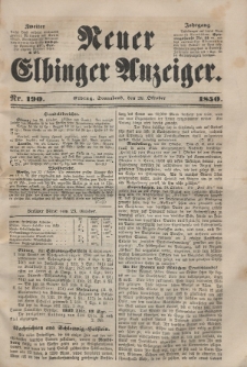 Neuer Elbinger Anzeiger, Nr. 190. Sonnabend, 26. Oktober 1850
