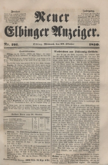 Neuer Elbinger Anzeiger, Nr. 191. Mittwoch, 30. Oktober 1850