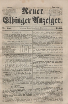 Neuer Elbinger Anzeiger, Nr. 194. Sonnabend, 9. November 1850