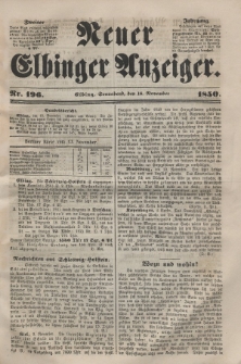 Neuer Elbinger Anzeiger, Nr. 196. Sonnabend, 16. November 1850