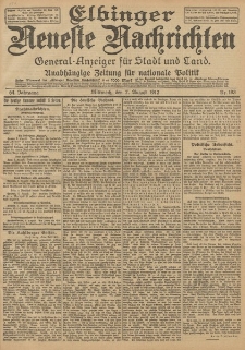 Elbinger Neueste Nachrichten, Nr. 183 Mittwoch 7 August 1912 64. Jahrgang