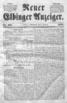 Neuer Elbinger Anzeiger, Nr. 211. Mittwoch, 8. Januar 1851