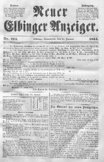 Neuer Elbinger Anzeiger, Nr. 214. Sonnabend, 18. Januar 1851