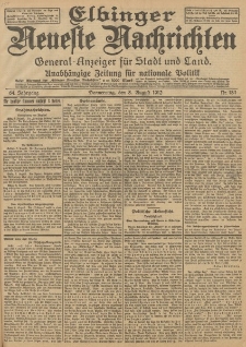 Elbinger Neueste Nachrichten, Nr. 184 Donnerstag 8 August 1912 64. Jahrgang