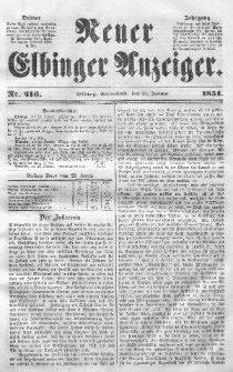 Neuer Elbinger Anzeiger, Nr. 216. Sonnabend, 25. Januar 1851