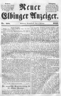 Neuer Elbinger Anzeiger, Nr. 218. Sonnabend, 1. Februar 1851