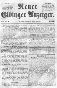 Neuer Elbinger Anzeiger, Nr. 219. Mittwoch, 5. Februar 1851