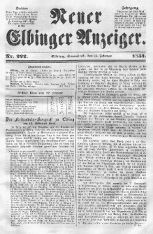 Neuer Elbinger Anzeiger, Nr. 222. Sonnabend, 15. Februar 1851