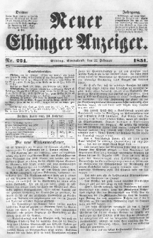 Neuer Elbinger Anzeiger, Nr. 224. Sonnabend, 22. Februar 1851