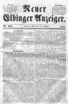 Neuer Elbinger Anzeiger, Nr. 227. Mittwoch, 5. März 1851