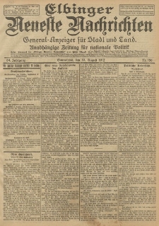 Elbinger Neueste Nachrichten, Nr. 186 Sonnabend 10 August 1912 64. Jahrgang