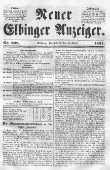 Neuer Elbinger Anzeiger, Nr. 238. Sonnabend, 12. April 1851