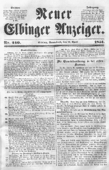Neuer Elbinger Anzeiger, Nr. 240. Sonnabend, 19. April 1851