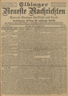 Elbinger Neueste Nachrichten, Nr. 187 Sonntag 11 August 1912 64. Jahrgang