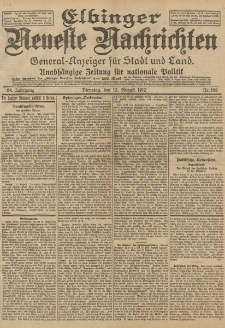 Elbinger Neueste Nachrichten, Nr. 188 Dienstag 13 August 1912 64. Jahrgang